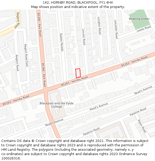 142, HORNBY ROAD, BLACKPOOL, FY1 4HX: Location map and indicative extent of plot