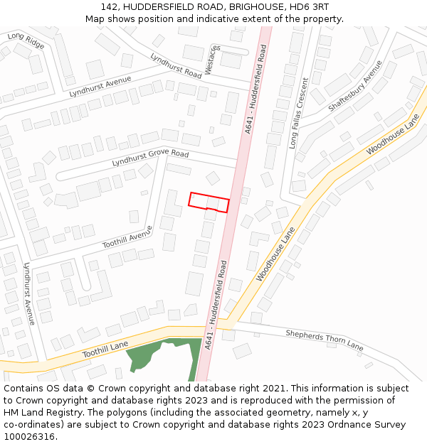 142, HUDDERSFIELD ROAD, BRIGHOUSE, HD6 3RT: Location map and indicative extent of plot