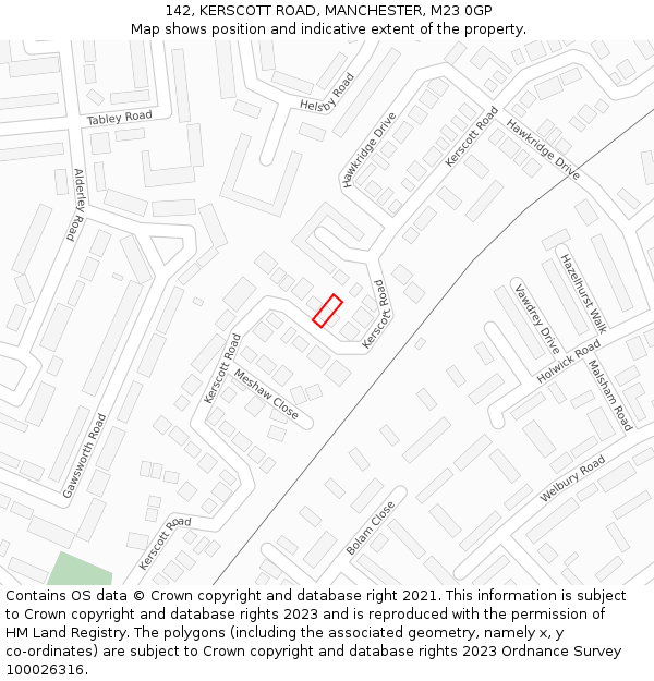 142, KERSCOTT ROAD, MANCHESTER, M23 0GP: Location map and indicative extent of plot