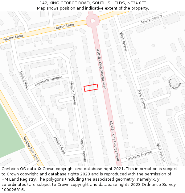 142, KING GEORGE ROAD, SOUTH SHIELDS, NE34 0ET: Location map and indicative extent of plot