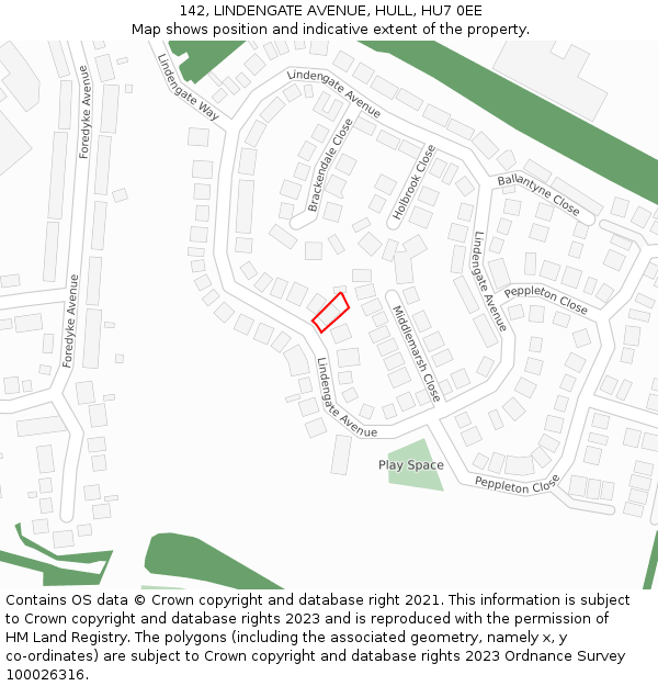 142, LINDENGATE AVENUE, HULL, HU7 0EE: Location map and indicative extent of plot
