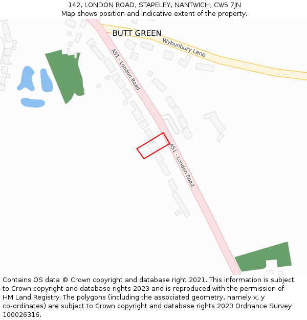 142, LONDON ROAD, STAPELEY, NANTWICH, CW5 7JN: Location map and indicative extent of plot