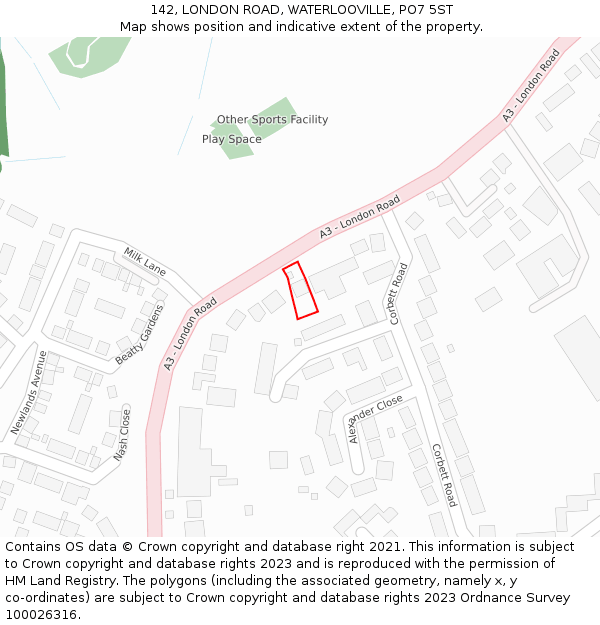 142, LONDON ROAD, WATERLOOVILLE, PO7 5ST: Location map and indicative extent of plot