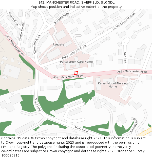 142, MANCHESTER ROAD, SHEFFIELD, S10 5DL: Location map and indicative extent of plot