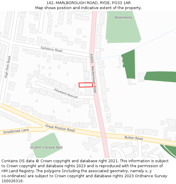 142, MARLBOROUGH ROAD, RYDE, PO33 1AR: Location map and indicative extent of plot