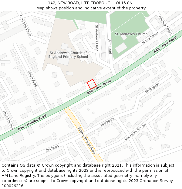 142, NEW ROAD, LITTLEBOROUGH, OL15 8NL: Location map and indicative extent of plot