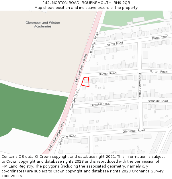 142, NORTON ROAD, BOURNEMOUTH, BH9 2QB: Location map and indicative extent of plot