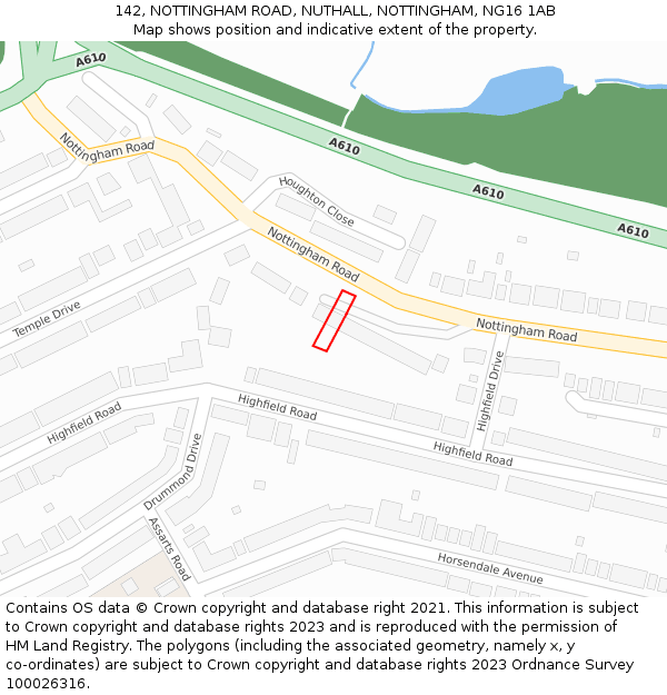 142, NOTTINGHAM ROAD, NUTHALL, NOTTINGHAM, NG16 1AB: Location map and indicative extent of plot