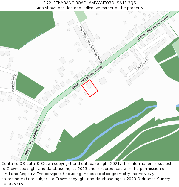142, PENYBANC ROAD, AMMANFORD, SA18 3QS: Location map and indicative extent of plot