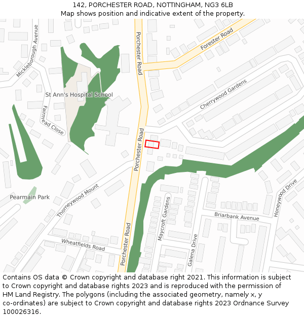 142, PORCHESTER ROAD, NOTTINGHAM, NG3 6LB: Location map and indicative extent of plot