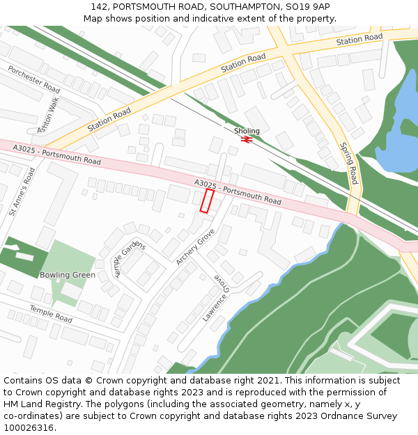 142, PORTSMOUTH ROAD, SOUTHAMPTON, SO19 9AP: Location map and indicative extent of plot