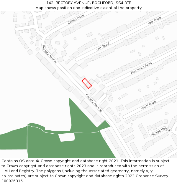 142, RECTORY AVENUE, ROCHFORD, SS4 3TB: Location map and indicative extent of plot