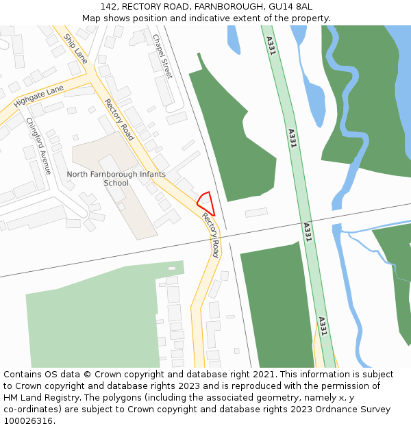 142, RECTORY ROAD, FARNBOROUGH, GU14 8AL: Location map and indicative extent of plot