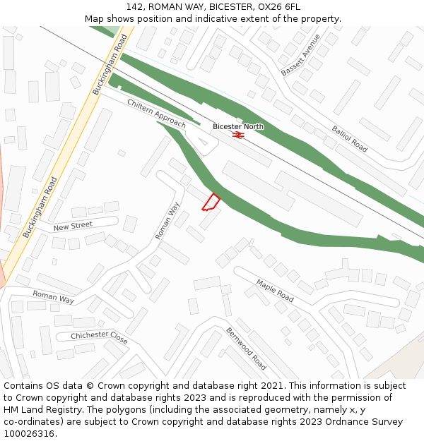 142, ROMAN WAY, BICESTER, OX26 6FL: Location map and indicative extent of plot