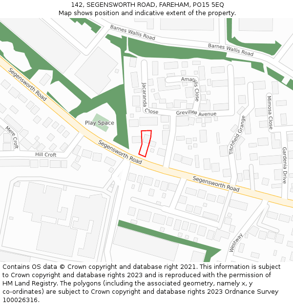 142, SEGENSWORTH ROAD, FAREHAM, PO15 5EQ: Location map and indicative extent of plot