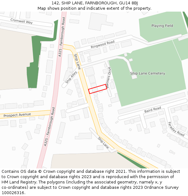 142, SHIP LANE, FARNBOROUGH, GU14 8BJ: Location map and indicative extent of plot