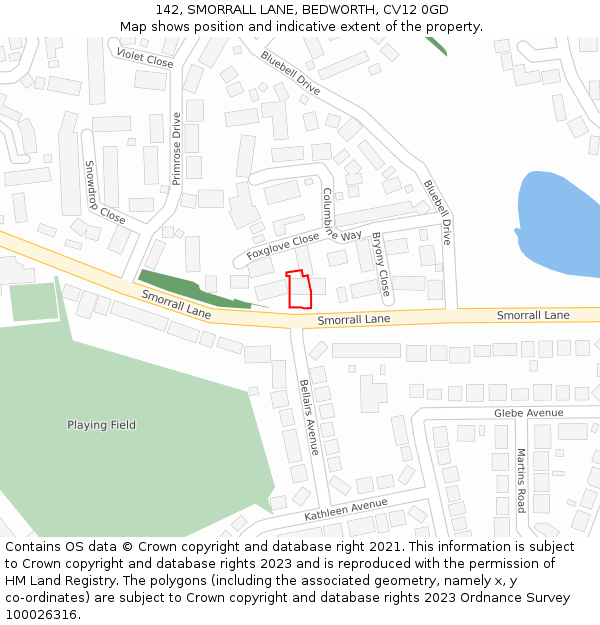 142, SMORRALL LANE, BEDWORTH, CV12 0GD: Location map and indicative extent of plot