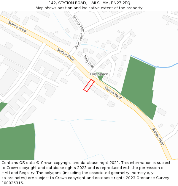 142, STATION ROAD, HAILSHAM, BN27 2EQ: Location map and indicative extent of plot
