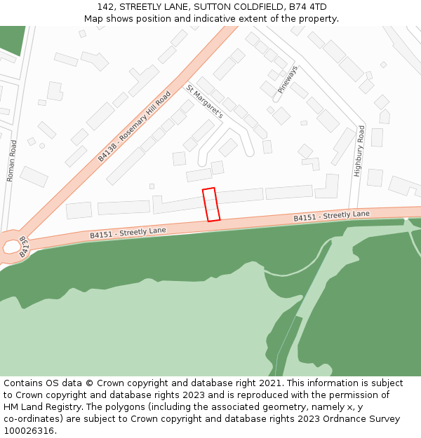142, STREETLY LANE, SUTTON COLDFIELD, B74 4TD: Location map and indicative extent of plot
