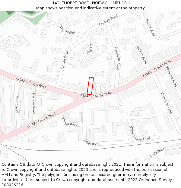 142, THORPE ROAD, NORWICH, NR1 1RH: Location map and indicative extent of plot
