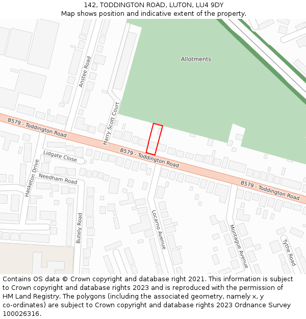 142, TODDINGTON ROAD, LUTON, LU4 9DY: Location map and indicative extent of plot