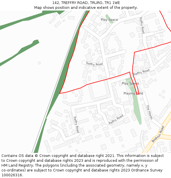 142, TREFFRY ROAD, TRURO, TR1 1WE: Location map and indicative extent of plot