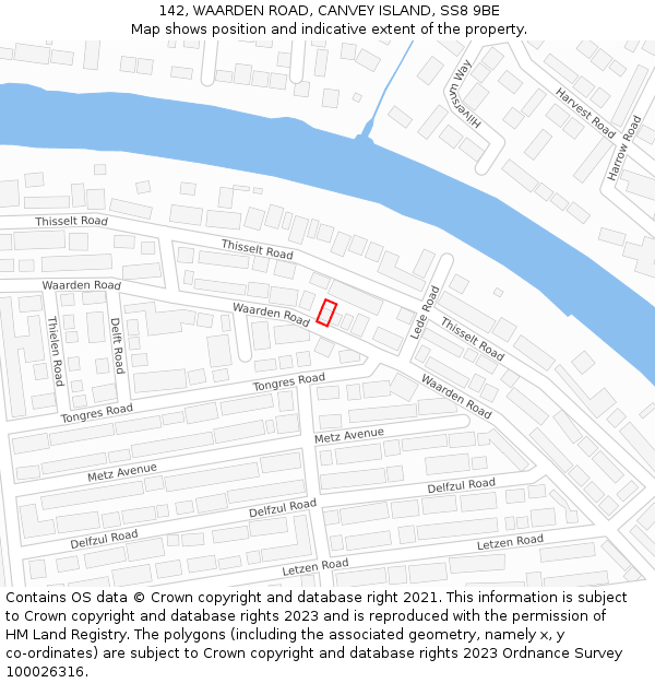 142, WAARDEN ROAD, CANVEY ISLAND, SS8 9BE: Location map and indicative extent of plot