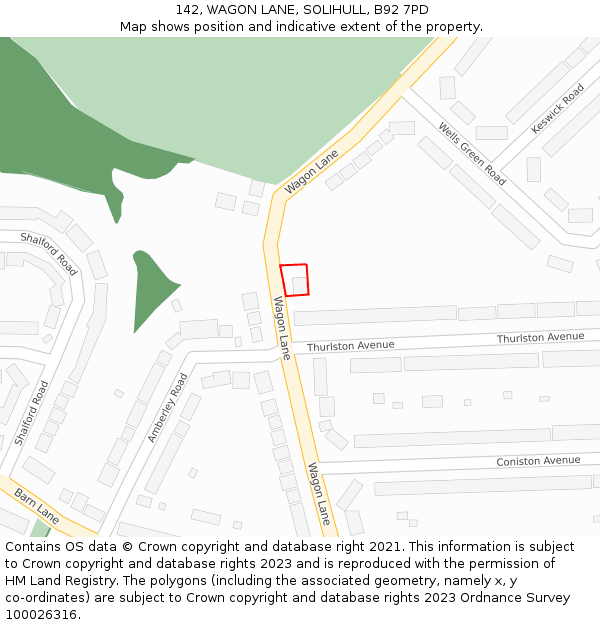 142, WAGON LANE, SOLIHULL, B92 7PD: Location map and indicative extent of plot