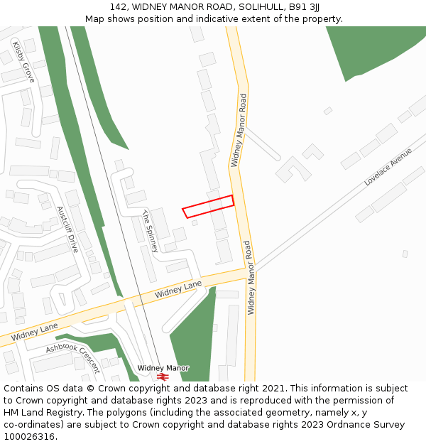 142, WIDNEY MANOR ROAD, SOLIHULL, B91 3JJ: Location map and indicative extent of plot