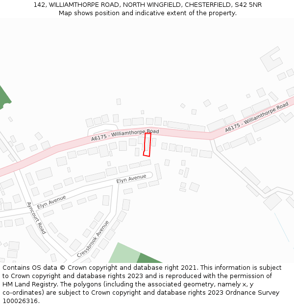 142, WILLIAMTHORPE ROAD, NORTH WINGFIELD, CHESTERFIELD, S42 5NR: Location map and indicative extent of plot