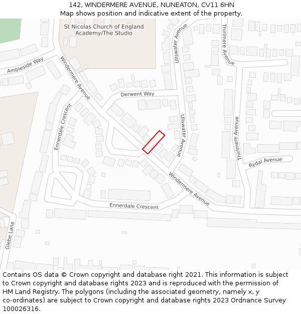 142, WINDERMERE AVENUE, NUNEATON, CV11 6HN: Location map and indicative extent of plot