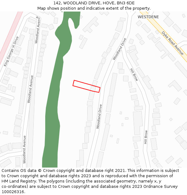 142, WOODLAND DRIVE, HOVE, BN3 6DE: Location map and indicative extent of plot