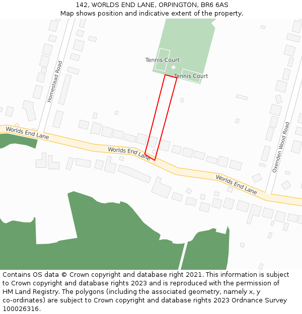 142, WORLDS END LANE, ORPINGTON, BR6 6AS: Location map and indicative extent of plot