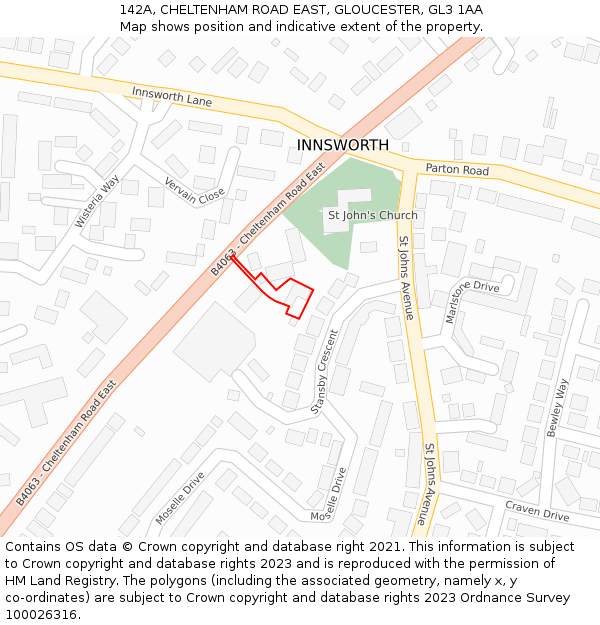 142A, CHELTENHAM ROAD EAST, GLOUCESTER, GL3 1AA: Location map and indicative extent of plot