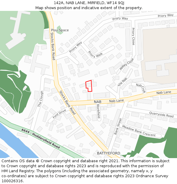 142A, NAB LANE, MIRFIELD, WF14 9QJ: Location map and indicative extent of plot