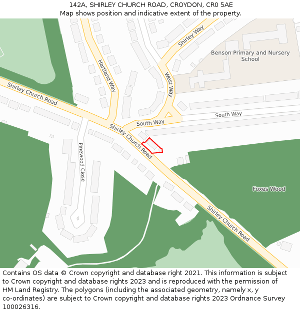 142A, SHIRLEY CHURCH ROAD, CROYDON, CR0 5AE: Location map and indicative extent of plot