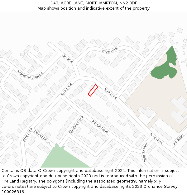 143, ACRE LANE, NORTHAMPTON, NN2 8DF: Location map and indicative extent of plot