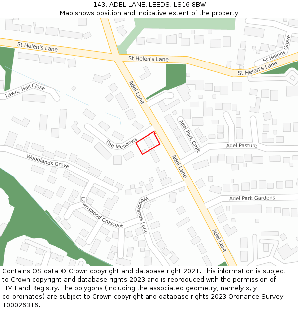 143, ADEL LANE, LEEDS, LS16 8BW: Location map and indicative extent of plot