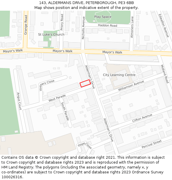 143, ALDERMANS DRIVE, PETERBOROUGH, PE3 6BB: Location map and indicative extent of plot
