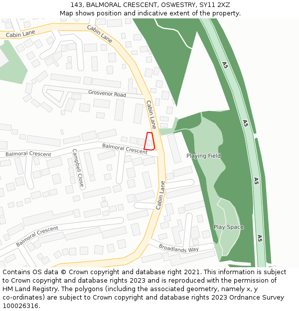 143, BALMORAL CRESCENT, OSWESTRY, SY11 2XZ: Location map and indicative extent of plot