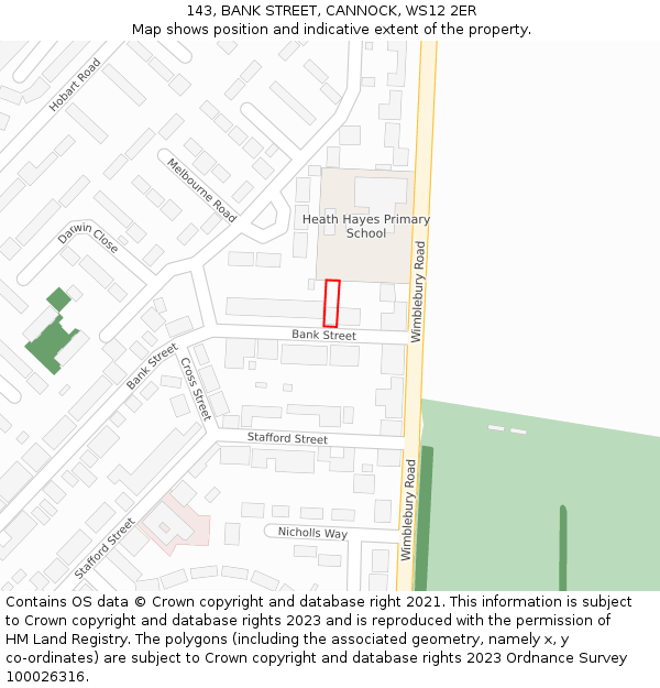 143, BANK STREET, CANNOCK, WS12 2ER: Location map and indicative extent of plot