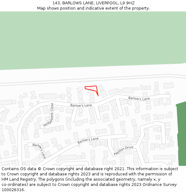 143, BARLOWS LANE, LIVERPOOL, L9 9HZ: Location map and indicative extent of plot