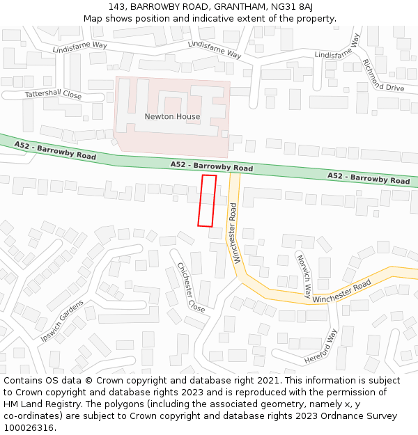 143, BARROWBY ROAD, GRANTHAM, NG31 8AJ: Location map and indicative extent of plot