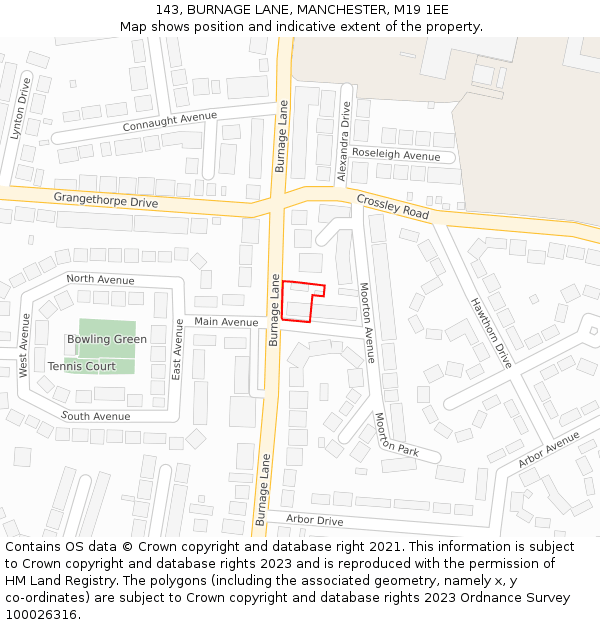143, BURNAGE LANE, MANCHESTER, M19 1EE: Location map and indicative extent of plot