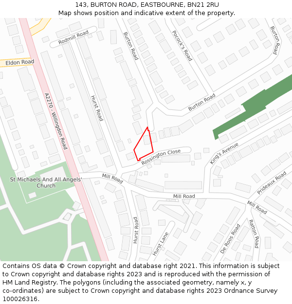 143, BURTON ROAD, EASTBOURNE, BN21 2RU: Location map and indicative extent of plot