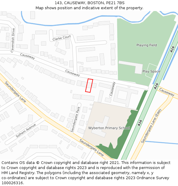 143, CAUSEWAY, BOSTON, PE21 7BS: Location map and indicative extent of plot