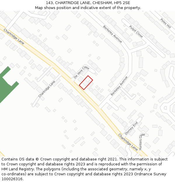 143, CHARTRIDGE LANE, CHESHAM, HP5 2SE: Location map and indicative extent of plot