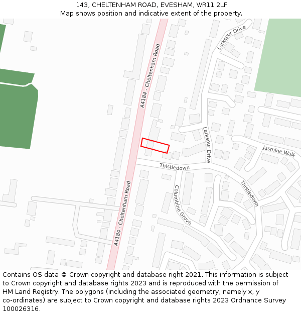 143, CHELTENHAM ROAD, EVESHAM, WR11 2LF: Location map and indicative extent of plot