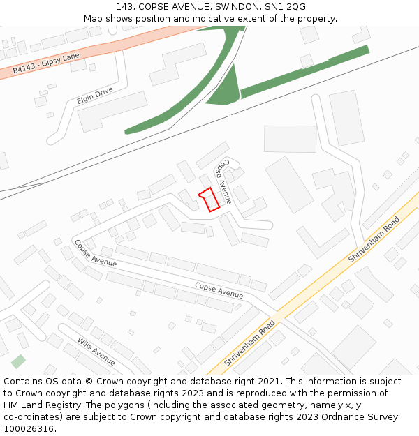 143, COPSE AVENUE, SWINDON, SN1 2QG: Location map and indicative extent of plot