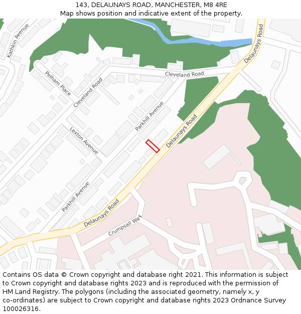 143, DELAUNAYS ROAD, MANCHESTER, M8 4RE: Location map and indicative extent of plot